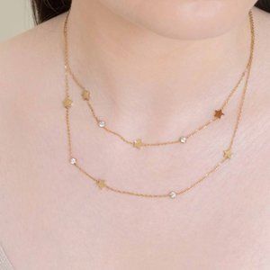 New! Dainty Stars Layered Necklace 14K Gold Stainless Steel waterproof Jewelry